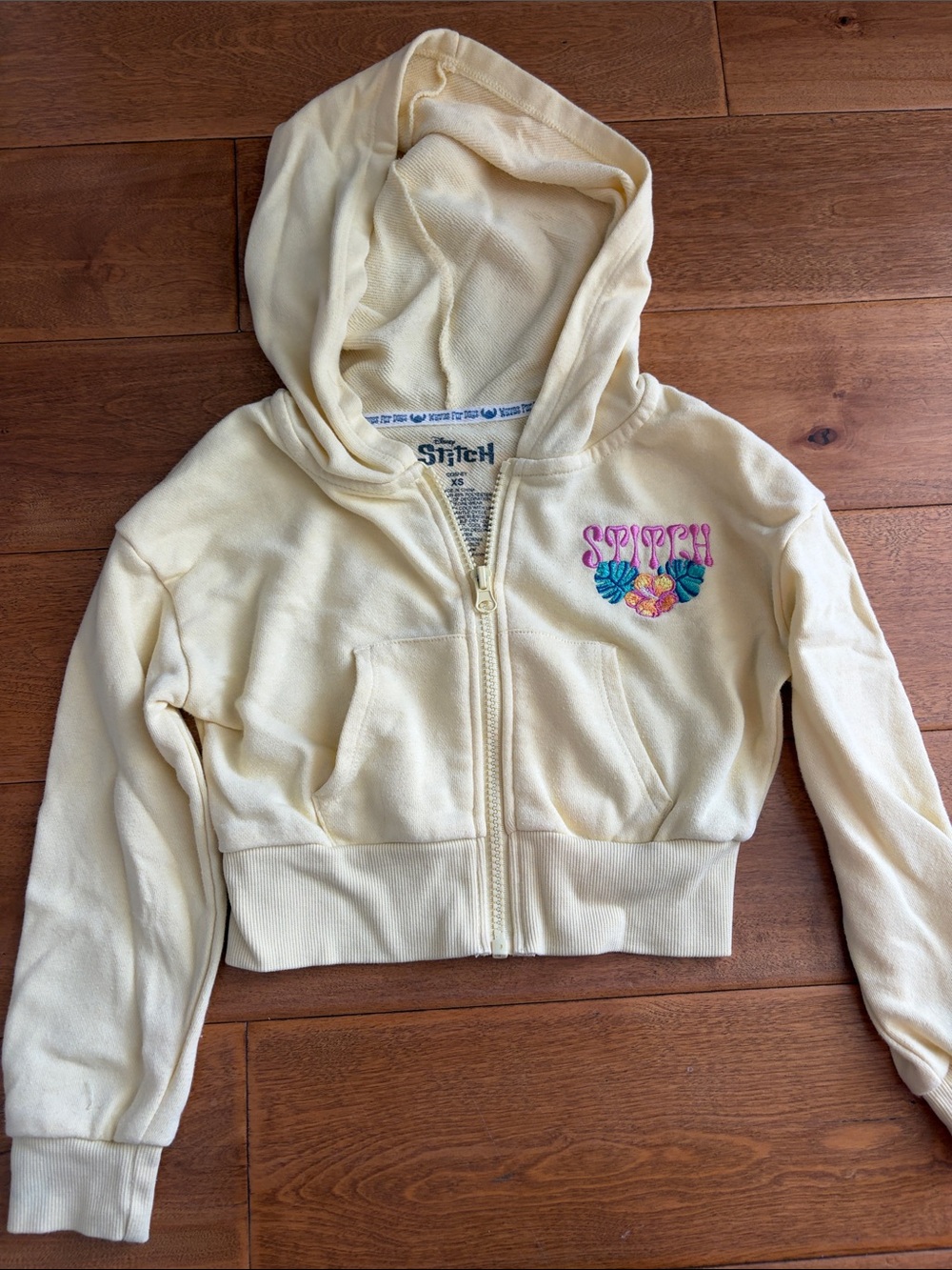 Disney Cream Hooded Zip Sweatshirt with Floral Patch
